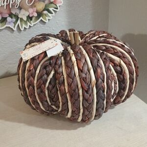 Farmhouse Rachel Ashwell Braided Pumpkin Fall Corn Husk Halloween Brown Cream
